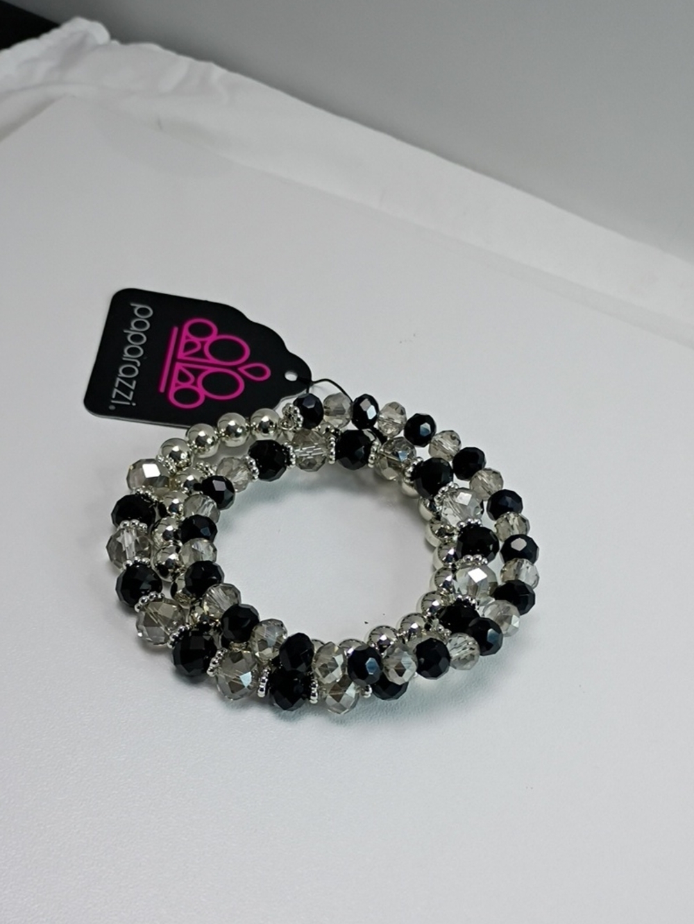 paparazzi Black and Silver Faceted Bead Stretch Bracelet